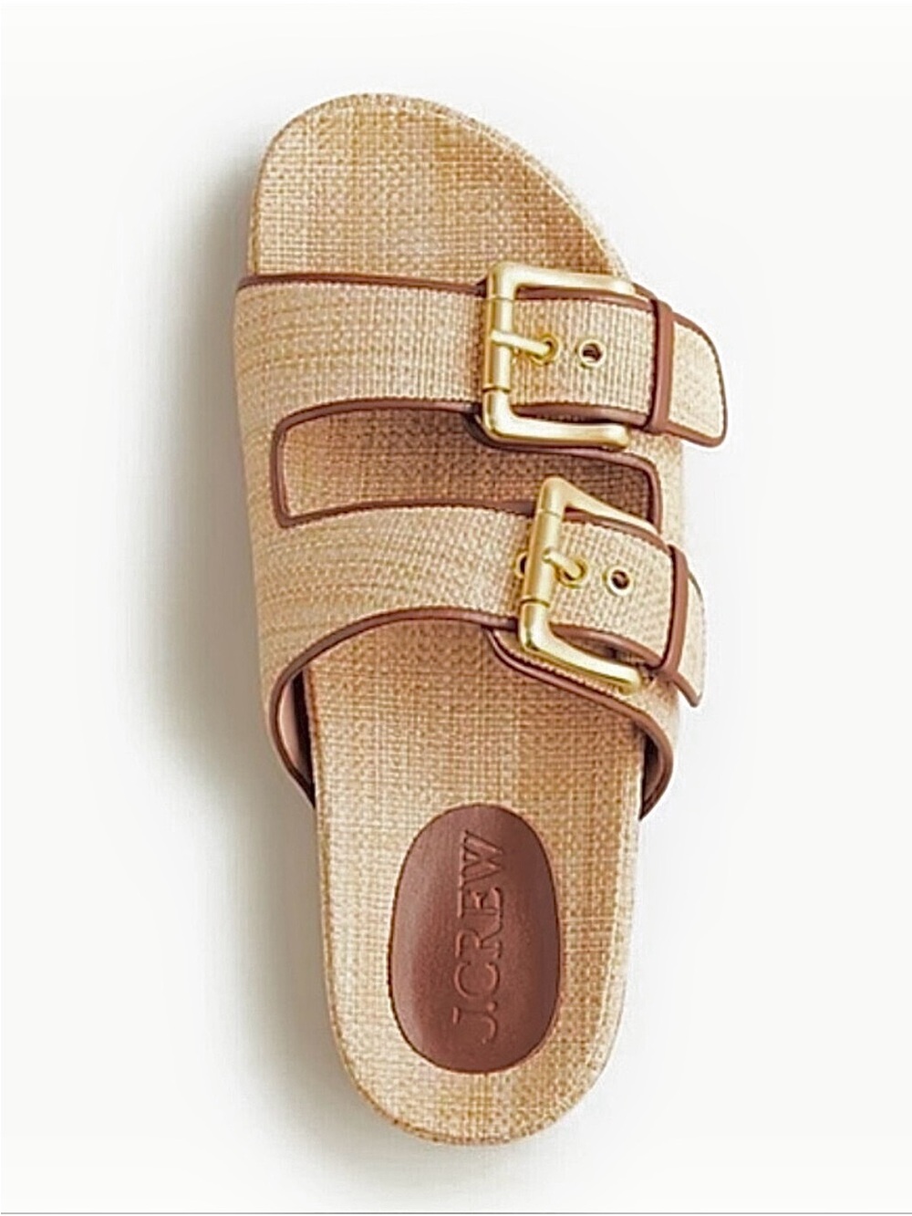 NEW J. Crew Marlow woven raffia/leather dual band slide sandals